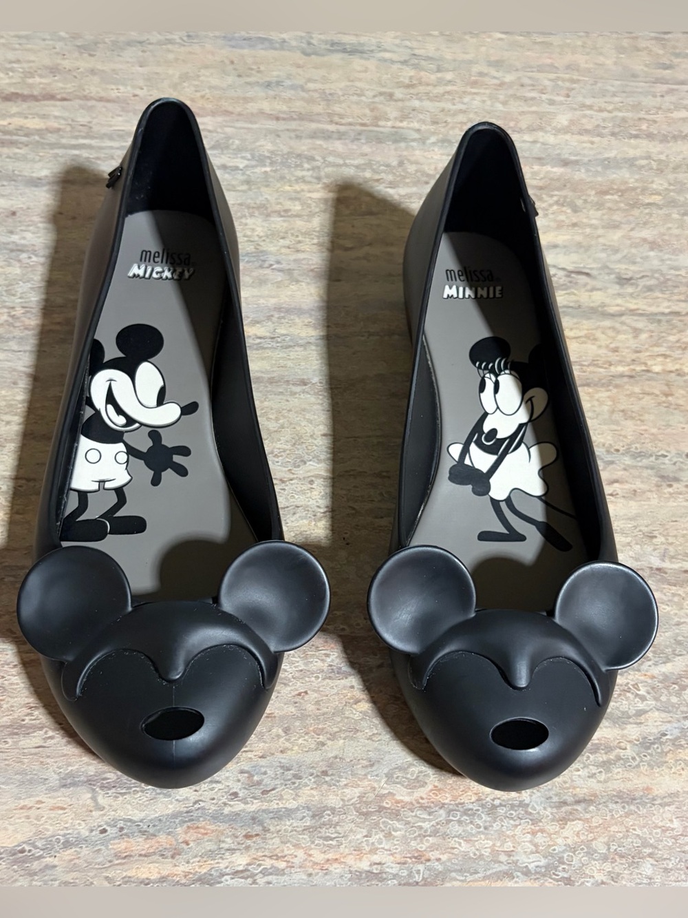Melissa X Disney Black Mickey & Minnie Jelly Flat Shoes with 3D Ears